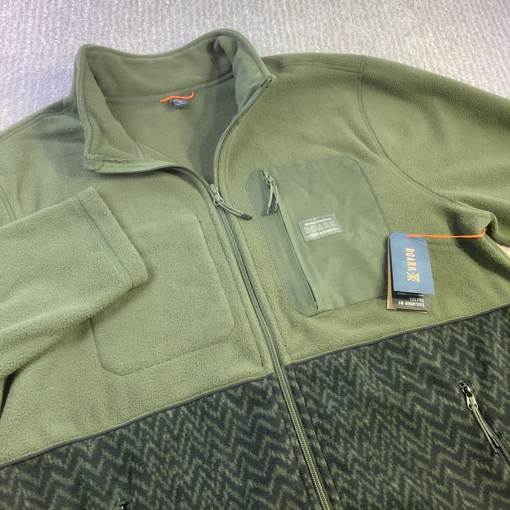 Roark Mens Landfall Fleece Full Zip Jacket Military Sashiko Size‎ XL NWT
